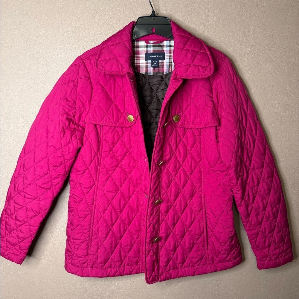 Lands’ End Magenta Pink Quilted Button Up Barn Chore Jacket Women's Size S/P - Picture 7 of 15